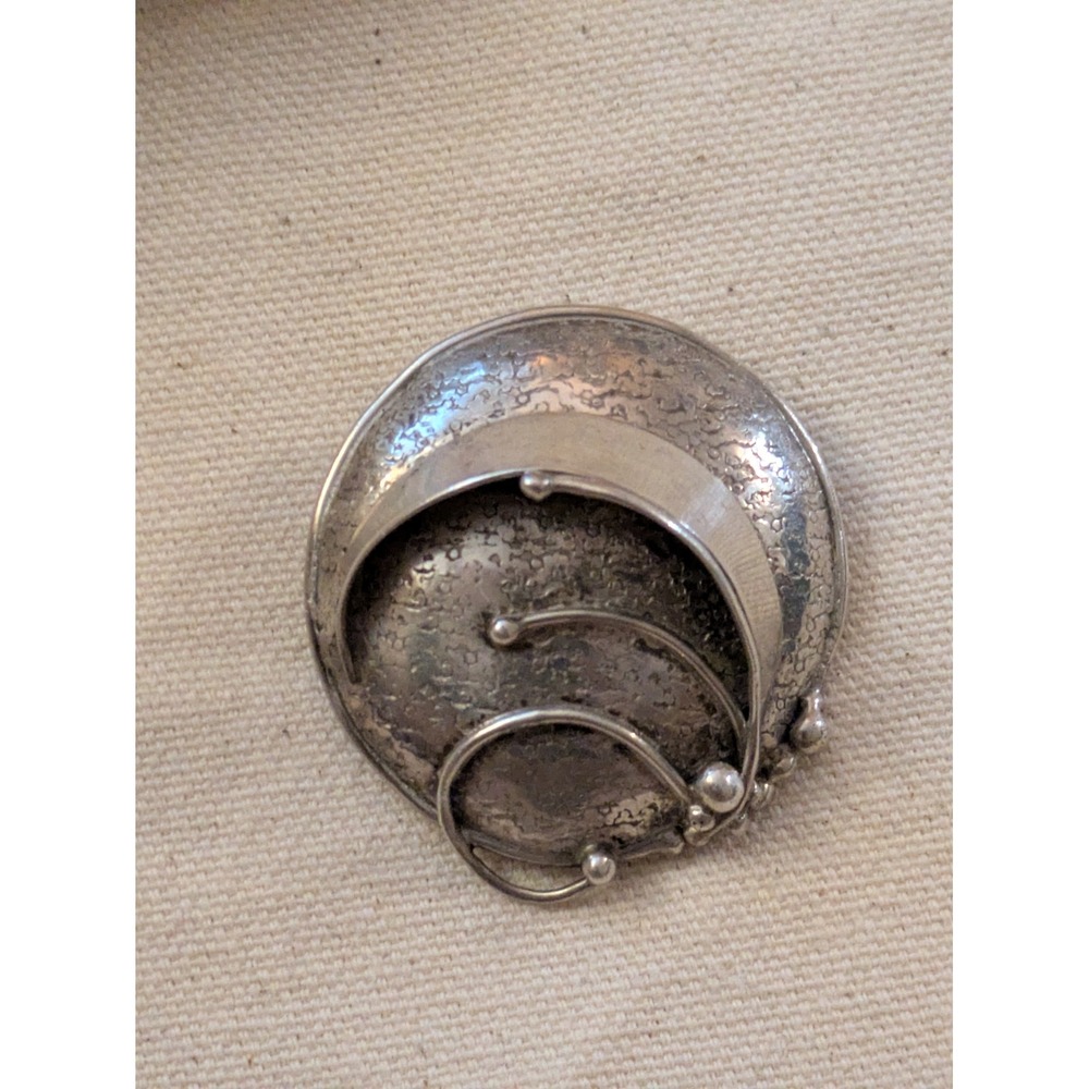 Carrie Groves Brutalist Round Pin Brooch Sterling Silver 925 View 5